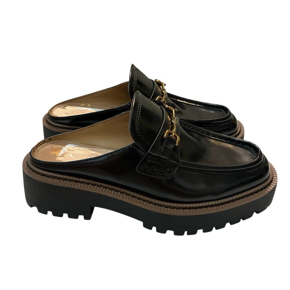 NEW Sam Edelman Lennon Loafer Mules Faux Leather Chunky Lug Sole Block Heel - Picture 3 of 7